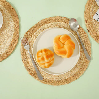 Tovagliette Cucina Rotonde Ovali Sei Pezzi Rattan Beige Eleganti Arredamento Cucina-INTERIOR DREAM DESIGN