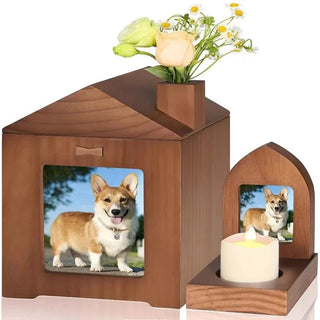 Urne Casetta Marrone Scuro Legno Foto Candela Box Animali Domestici - INTERIOR DREAM DESIGN