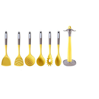 Utensili Cucina Mestolo Cucchiaio Forchetta Diversi Colori Silicone Giallo Azzurro 7 Pezzi Base Inclusa-INTERIOR DREAM DESIGN