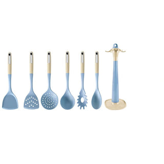 Utensili Cucina Mestolo Cucchiaio Forchetta Diversi Colori Silicone Giallo Azzurro 7 Pezzi Base Inclusa-INTERIOR DREAM DESIGN