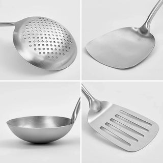 Utensili Cucina Set 6/7 Pezzi Base Acciaio Inossidabile Dettagli Legno Utile Casa-INTERIOR DREAM DESIGN