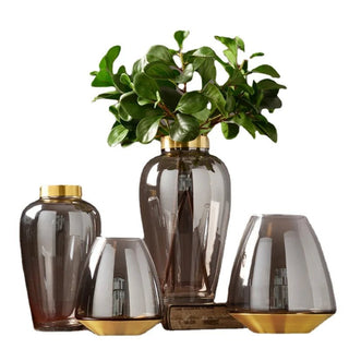 Vasi Decorazione Casa Colore Grigio Scuro Trasparente Bordo Oro Arredamento Fiori-INTERIOR DREAM DESIGN