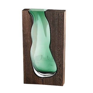 Vasi Legno Decorativi Fiori Vetro Marrone Scuro Verde Arredamento Decorazione Casa Interni Diverse Dimensioni - INTERIOR DREAM DESIGN