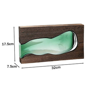 Vasi Legno Decorativi Fiori Vetro Marrone Scuro Verde Arredamento Decorazione Casa Interni Diverse Dimensioni - INTERIOR DREAM DESIGN