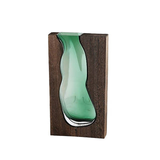 Vasi Legno Decorativi Fiori Vetro Marrone Scuro Verde Arredamento Decorazione Casa Interni Diverse Dimensioni - INTERIOR DREAM DESIGN