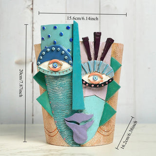 Vaso Azzurro Volto Fiori Diverse Dimensioni Resina Design Innovativo Arredamento Decorazione Casa-INTERIOR DREAM DESIGN