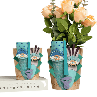 Vaso Azzurro Volto Fiori Diverse Dimensioni Resina Design Innovativo Arredamento Decorazione Casa-INTERIOR DREAM DESIGN