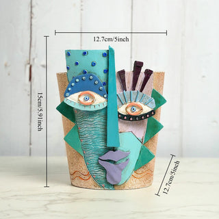 Vaso Azzurro Volto Fiori Diverse Dimensioni Resina Design Innovativo Arredamento Decorazione Casa-INTERIOR DREAM DESIGN