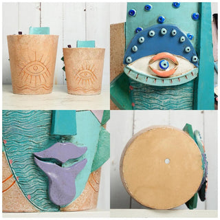 Vaso Azzurro Volto Fiori Diverse Dimensioni Resina Design Innovativo Arredamento Decorazione Casa-INTERIOR DREAM DESIGN