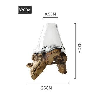 Vaso Base Legno Resistente Elegante Corpo Vetro Trasparente Forma Particolare Bonsai Decorazione Arredamento Casa Fiori-INTERIOR DREAM DESIGN
