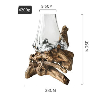 Vaso Base Legno Resistente Elegante Corpo Vetro Trasparente Forma Particolare Bonsai Decorazione Arredamento Casa Fiori-INTERIOR DREAM DESIGN