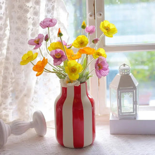 Vaso Ceramica Righe Rosso Nero Arredamento Casa Design Colorato Innovativo Decorazione Casa-INTERIOR DREAM DESIGN