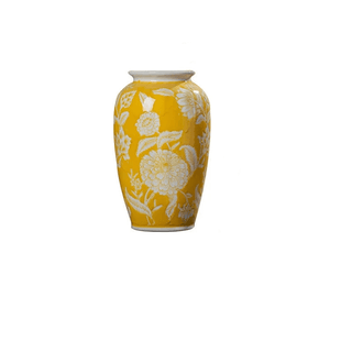 Vaso Decorativo Colore Giallo Ceramica Arredamento Casa Decorazione Fiori-INTERIOR DREAM DESIGN