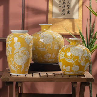 Vaso Decorativo Colore Giallo Ceramica Arredamento Casa Decorazione Fiori-INTERIOR DREAM DESIGN