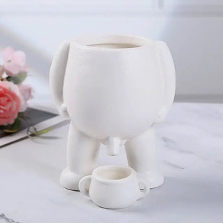 Vaso Forma Omino Simpatico Bianco Nero Resina Accessori Arredamento Decorazione Casa Fiori Piante Acqua Ceramica Resina - INTERIOR DREAM DESIGN