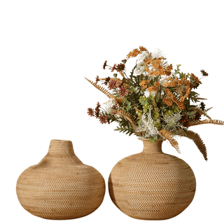 Vaso Materiale Rattan Composizione Floreale Arredo Casa Design Creativo Innovativo Diverse Dimensioni-INTERIOR DREAM DESIGN