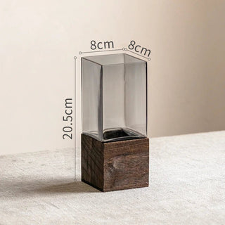 Vaso Materiale Vetro Legno Diverse Dimensioni Composizione Floreale Arredo Casa Elegante-INTERIOR DREAM DESIGN