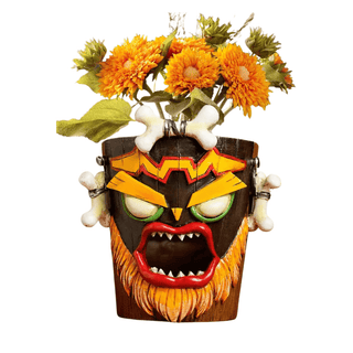 Vaso Resina Horror Viso Bocca Aperta Marrone Arancione Decorazione Casa-INTERIOR DREAM DESIGN