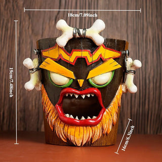 Vaso Resina Horror Viso Bocca Aperta Marrone Arancione Decorazione Casa-INTERIOR DREAM DESIGN