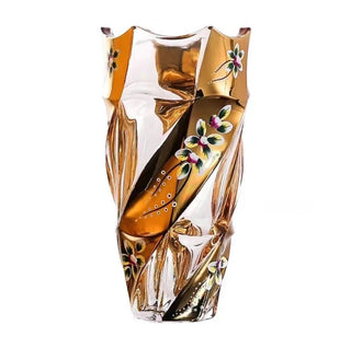 Vaso Vetro Effetto Cristallo Pesante Resistente Decorato Fiori Colore Oro Trasparente-INTERIOR DREAM DESIGN