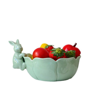 Vassoio Ceramica Coniglio Colore Verde Beige Decorativo Casa Cucina-INTERIOR DREAM DESIGN