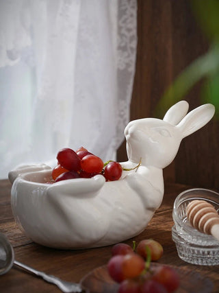 Vassoio Colore Bianco Coniglio Design Innovativo Decorativo Casa Cucina Ceramica-INTERIOR DREAM DESIGN
