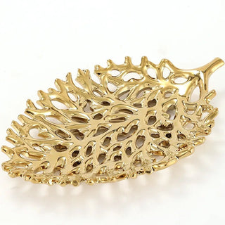 Vassoio Materiale Acciaio Oro Argento Espositore Tavolo Design Elegante Modello Foglia-INTERIOR DREAM DESIGN