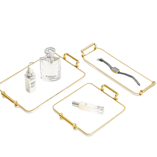 Vassoio Materiale Plastica Decorazione Elegante Design Moderno Diverse Dimensioni Colore Bianco Con Oro-INTERIOR DREAM DESIGN