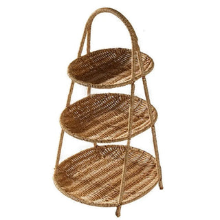 Vassoio Porta Oggetti Diversi Livelli Materiale Rattan Plastica Marrone Chiaro Decorazione Cucina-INTERIOR DREAM DESIGN