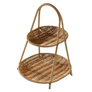 Vassoio Porta Oggetti Diversi Livelli Materiale Rattan Plastica Marrone Chiaro Decorazione Cucina-INTERIOR DREAM DESIGN