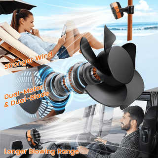 Ventilatore Campeggio 2 Modalità Utilizzo Luci LED Incluse Timer Colore Nero Dettagli Arancioni-INTERIOR DREAM DESIGN